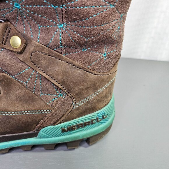 Merrell Womens Waterproof Winter lined Boots Size 8 Brown & Teal - Picture 7 of 11